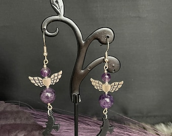 Hawks with Heart Wings & Amethyst Earrings