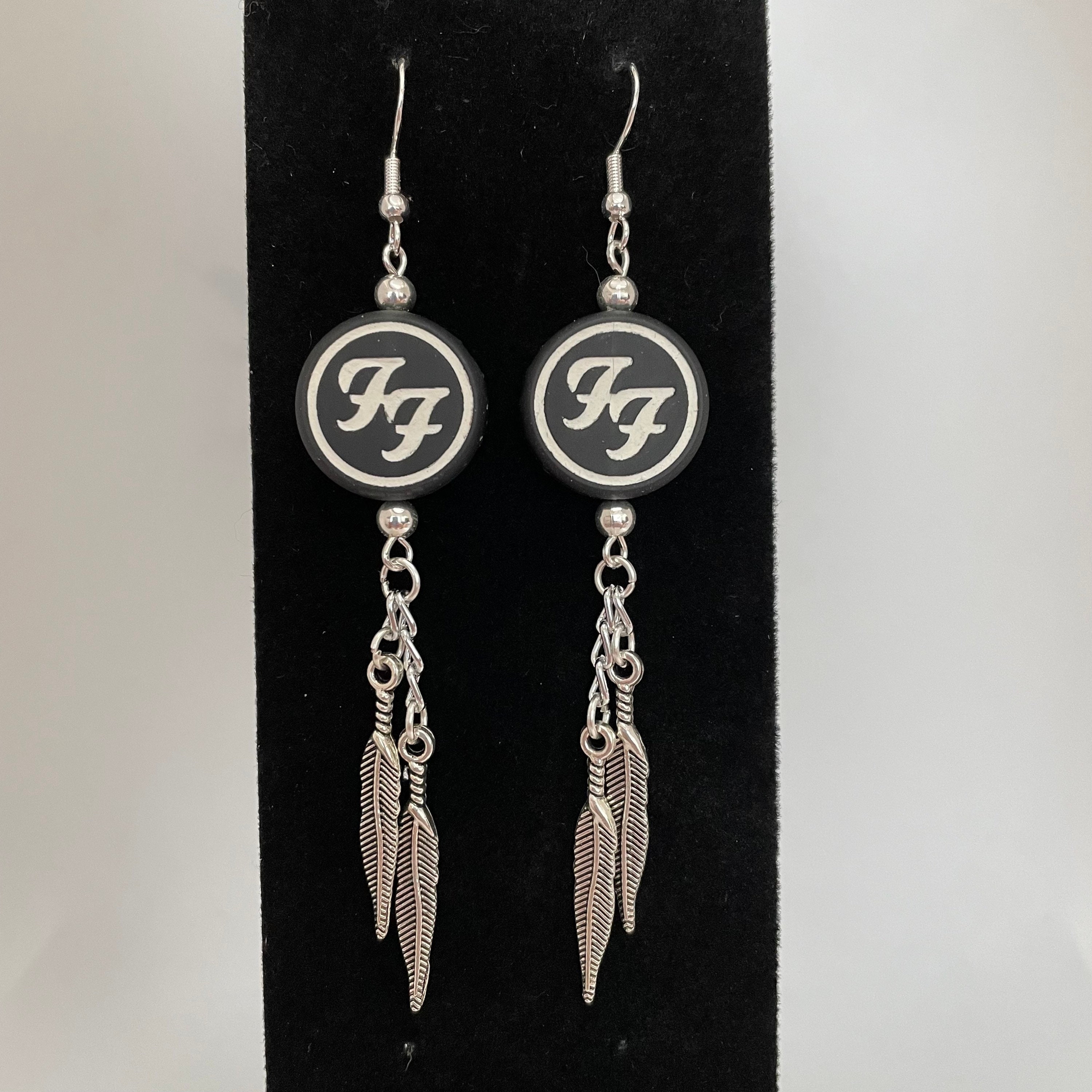 Foo Fighters logo Earrings with Feathers