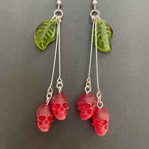 Small Cherry Skull Earrings w/long stems- Several Colors Available