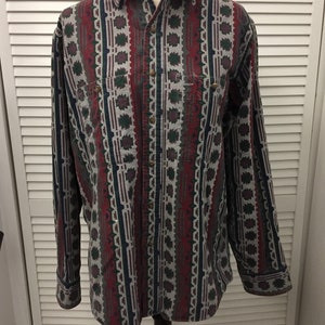 Blusa de manga larga con temática SW, forro de franela LLBean vintage, estilo bohemio, moderna, de algodón, verde, granate y gris, talla 46C