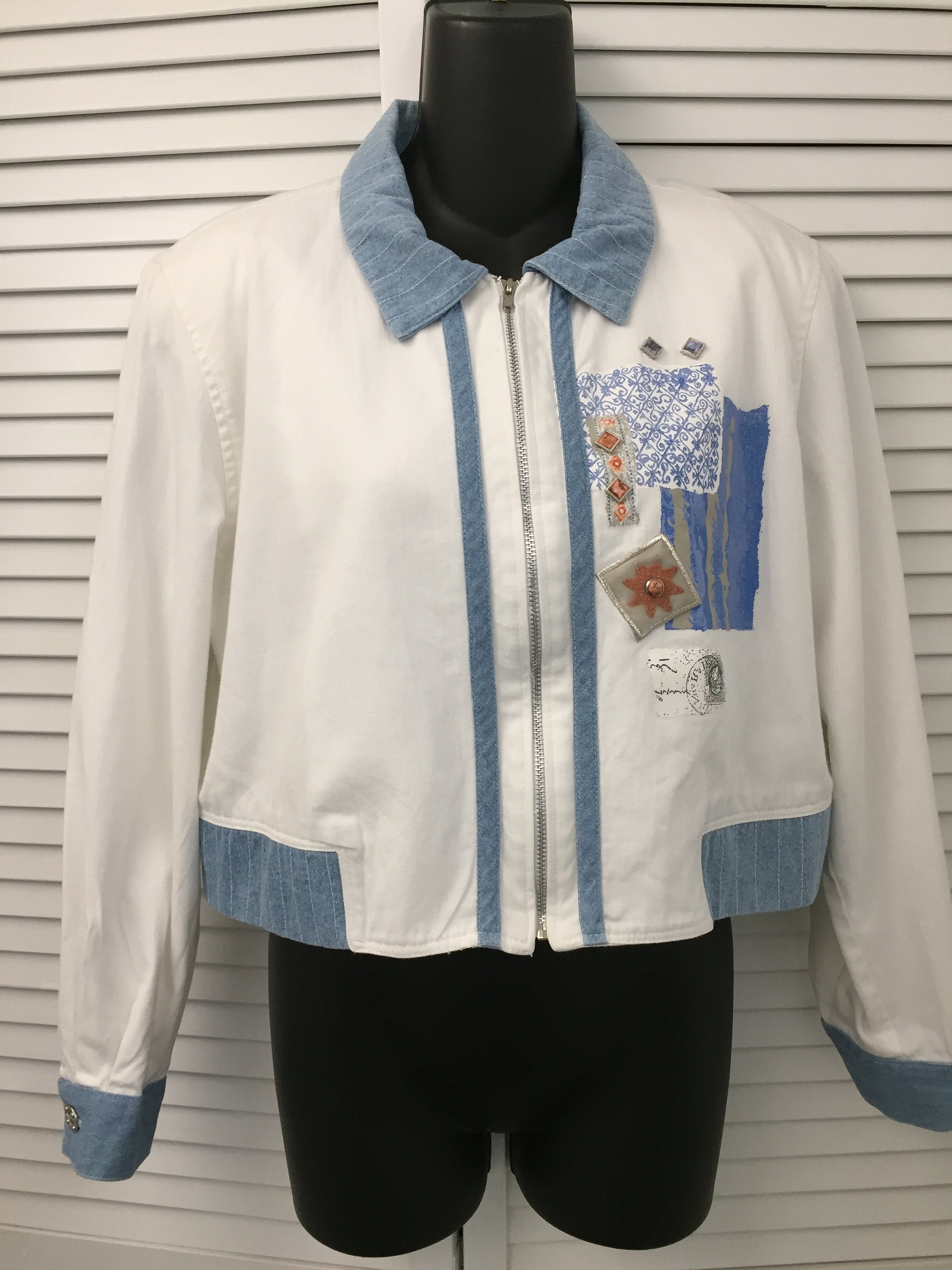 VTG city girl yellow jean jacket with embroidery.