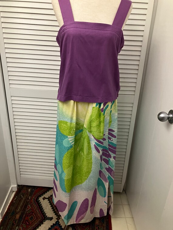Unique Polynesian maxi skirt belt purple raw silk… - image 4