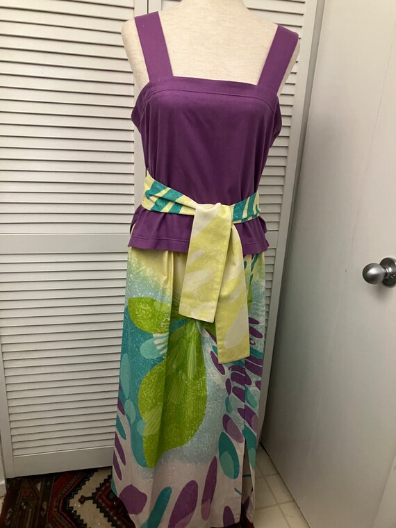 Unique Polynesian maxi skirt belt purple raw silk… - image 5