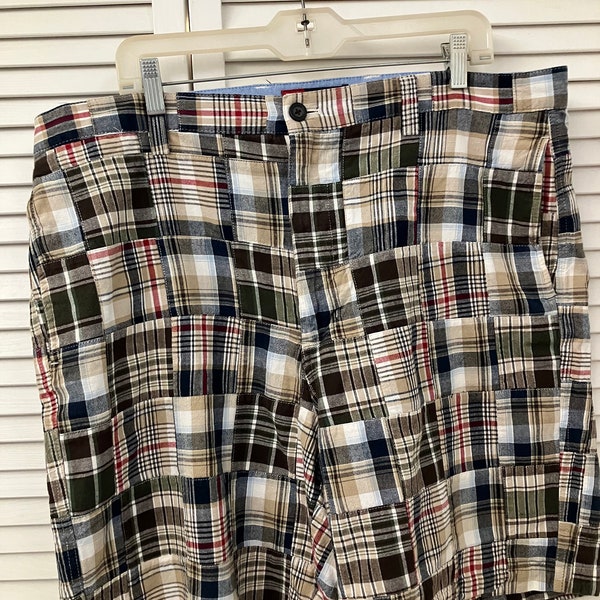 Madras cotton plaid shorts made in India Chaps label sz 38 retro boho golfing summer shorts Madras plaid is only made in Madras, India 41 W