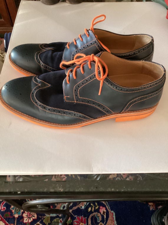 Cole Haan Navy Suede Wingtip Derby with Orange Laces Cole Haan Dress Shoes Men main image 2