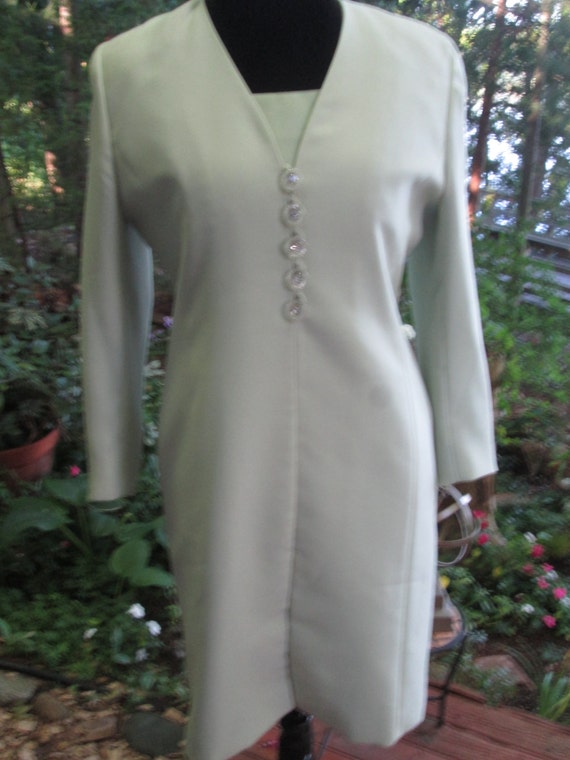 90's Light Green Palm Tree Print Embroidered Midi Dress by Advance Apparel main image 1