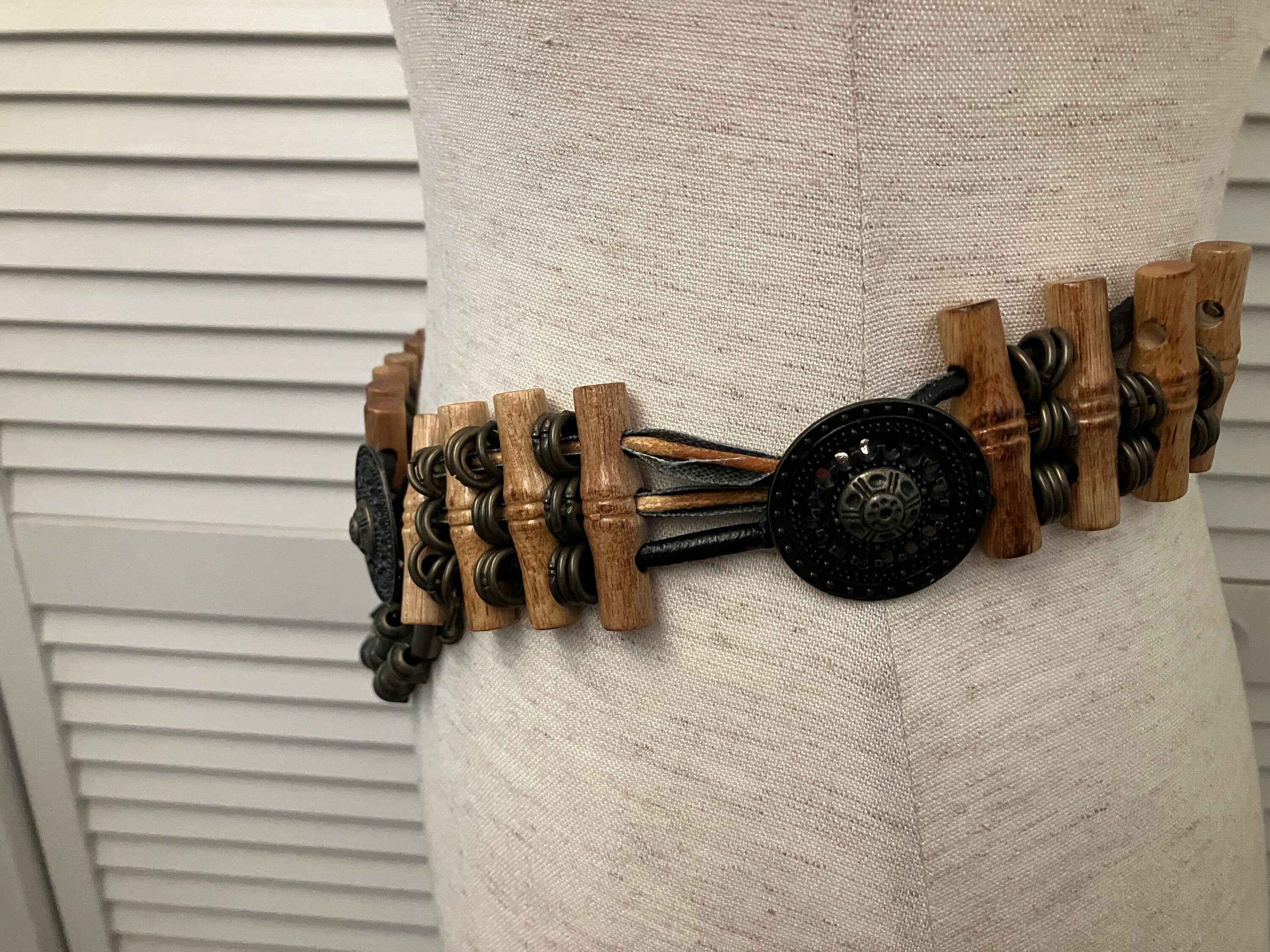Boho Hippie Mod Chain Belt With Faux Bamboo and Stamped Boho Hippie Mod Chain Belt With Faux Bamboo and Stamped