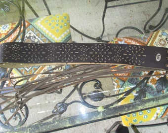 Dark brown cut leather wide suede fringed tie belt by LEI 38" main belt 21" fringed ties 2 1/2" steampunk boho hip mod belt for waist or hip