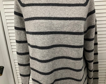 Tags on lambswool pullover sweater Gray and black striped soft wool sweater Express label size L unisex sweater Never worn