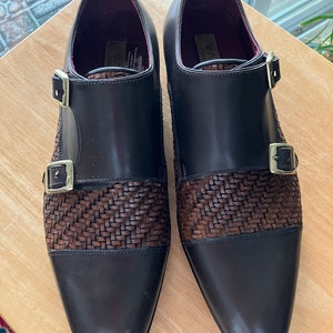 Vaccio handmade men&#39;s Italian shoes Brown and woven tan leather Monk buckles unique dress shoes Date night hip mod quality handmade shoes