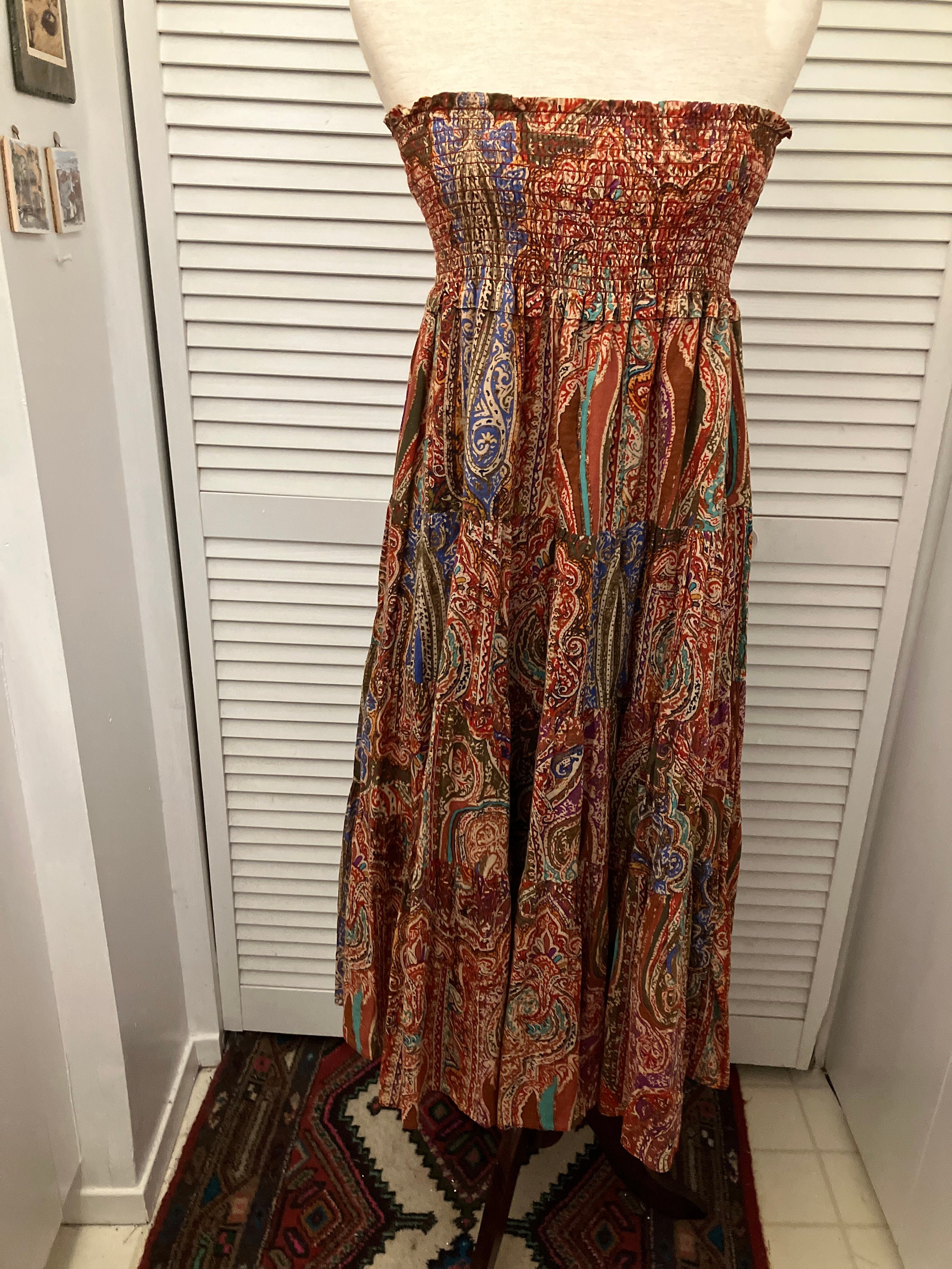 Vintage Ralph Lauren Schlauchtop besticktes Kleid/ Maxirock Weiches Paisley  Baumwolle gefüttertes Kleid/Rock Tolles Strandkleid zum Boho Rock Vaca