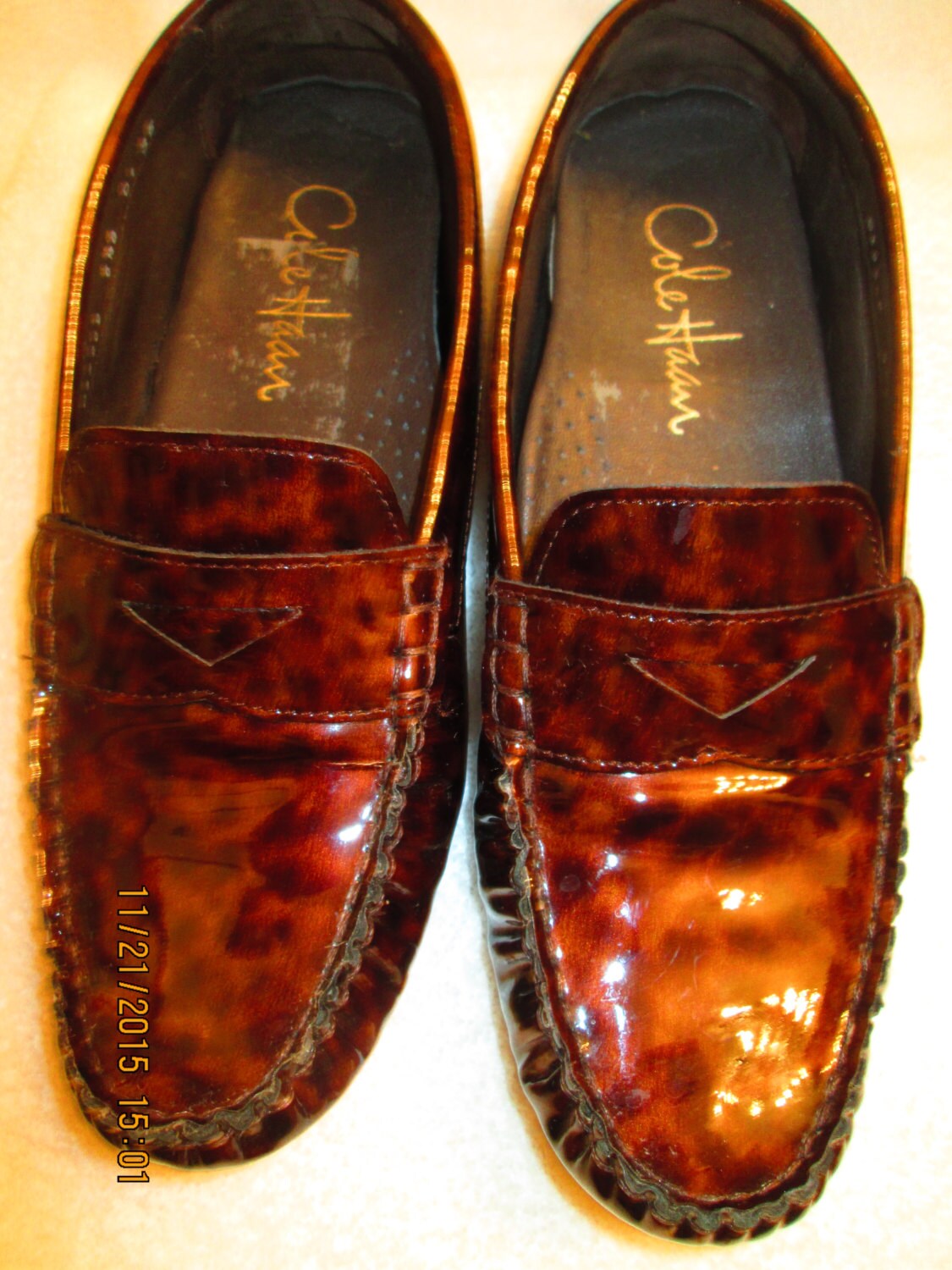 Cole Haan Men\'s Tortoise Shell Loafers with Gold Accent COLE HAAN Tortoiseshell Patent Leather Loafers US Size 7 B  main image 4