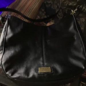 Frye and Co. black leather large hobo bucket shoulder crossbody purse with deep front pocket cell phone holder. Timeless classic all season
