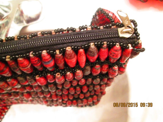 Hand rolled red paper bead purse. Made in Africa.… - image 3