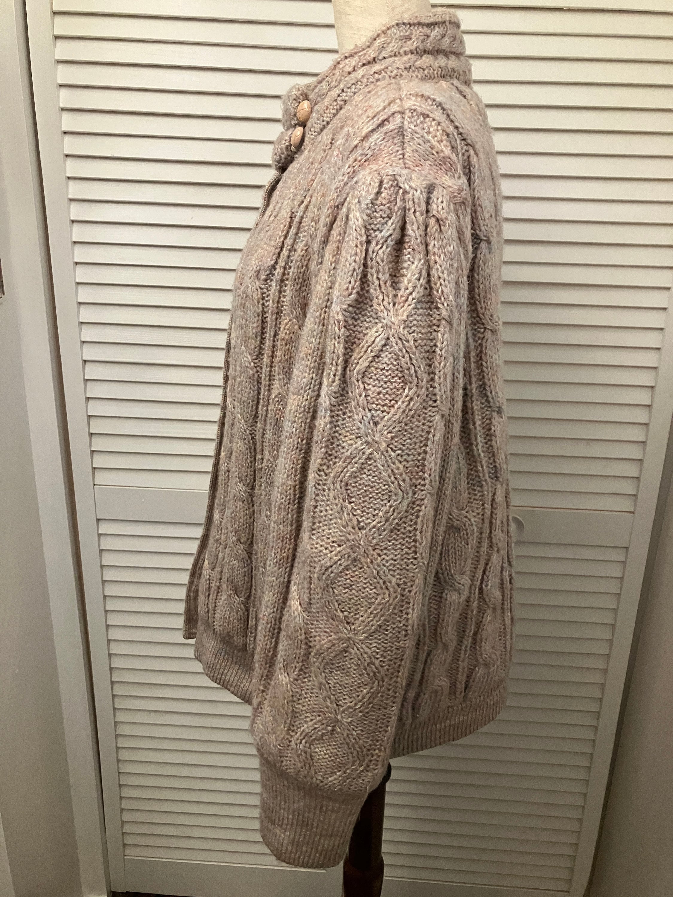 Vintage Cable Knit Thick Acrylic Cardigan Zip up Sweater Coat W 