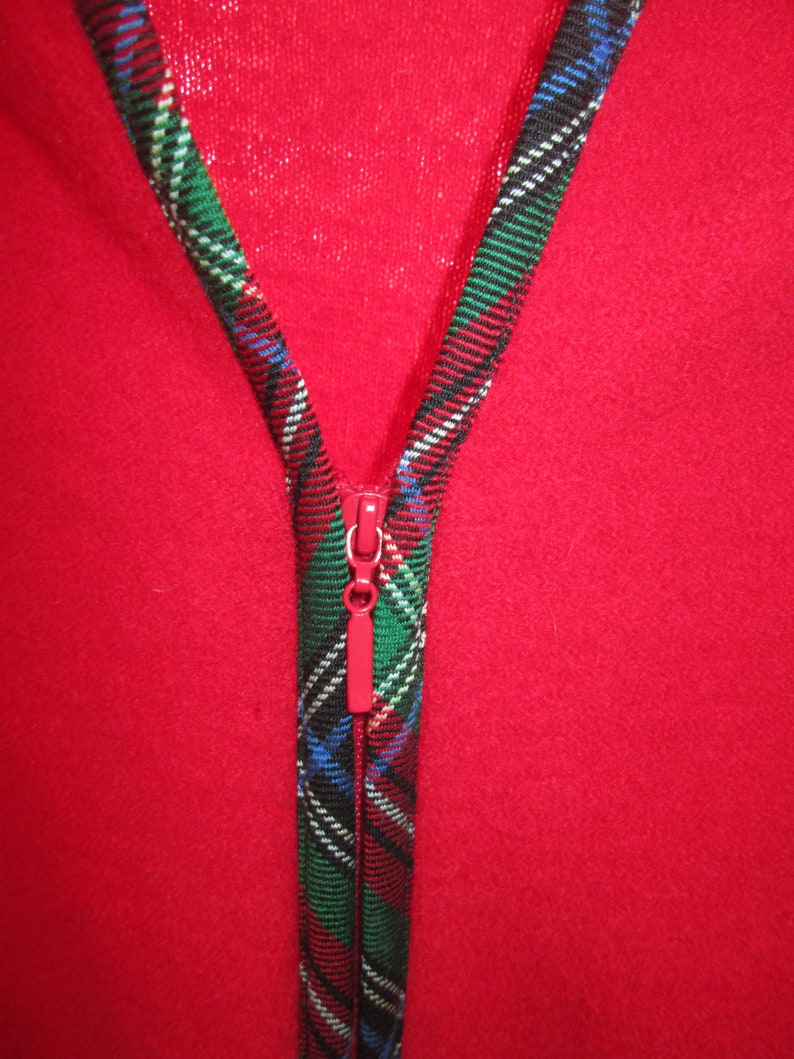 Vintage Pendleton boiled wool long red front zip sweaterjacket tartan plaid trim 100/% wool size XL Boho preppy professional sweater jacket