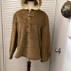 Real sherpa lined brown corduroy pullover parka with hood Real leather ties H.I.S. Sportwear label Like new condition Unisex warm outdoor