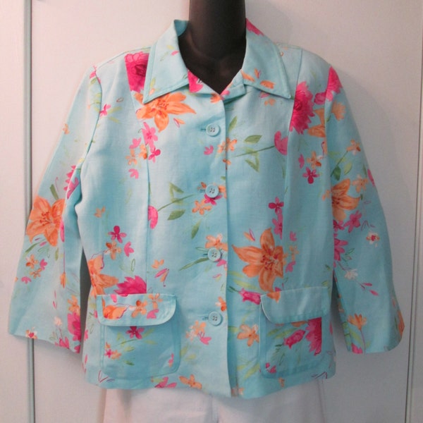 Emma James Size 12 Linen and Rayon Jacket in Gorgeous Spring Colors. Vintage. Excellent condition.