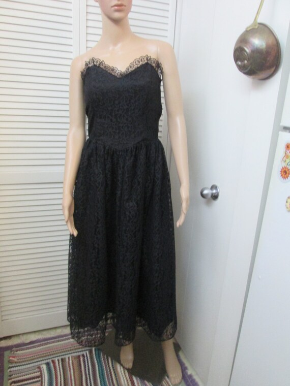 black strapless lace prom dress Strapless Black Corset Lace Long Prom Dress with Slit – FancyVestido main image 0
