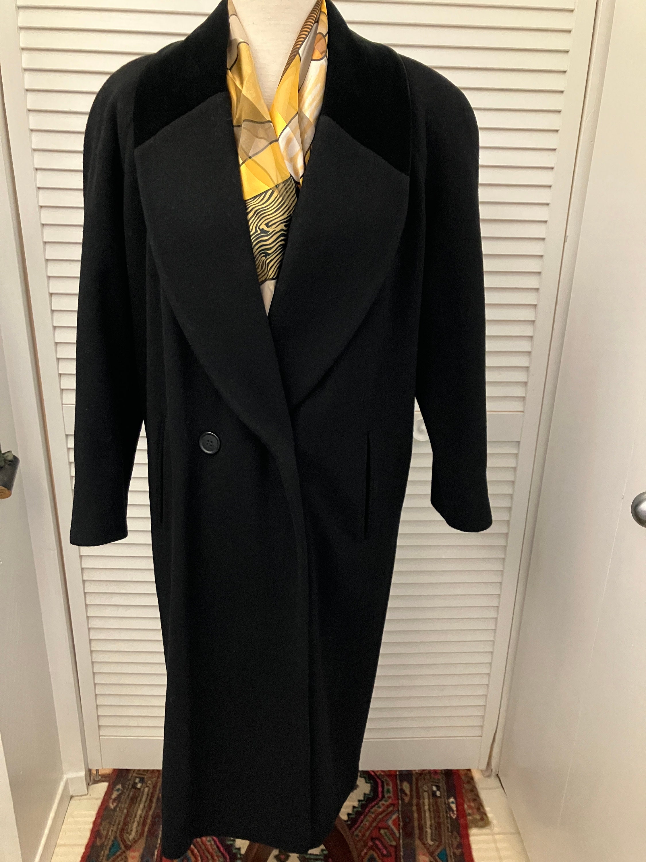 Vintage Chesterfield Style Long Black Wool Coat W Velvet - Etsy