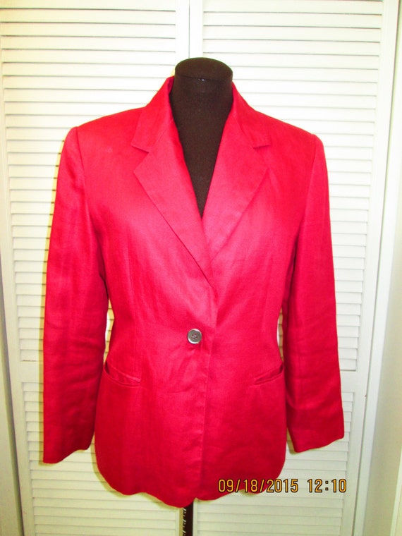 Talbots Red Cropped Single Button Closure Jacket Blazer - Size 10