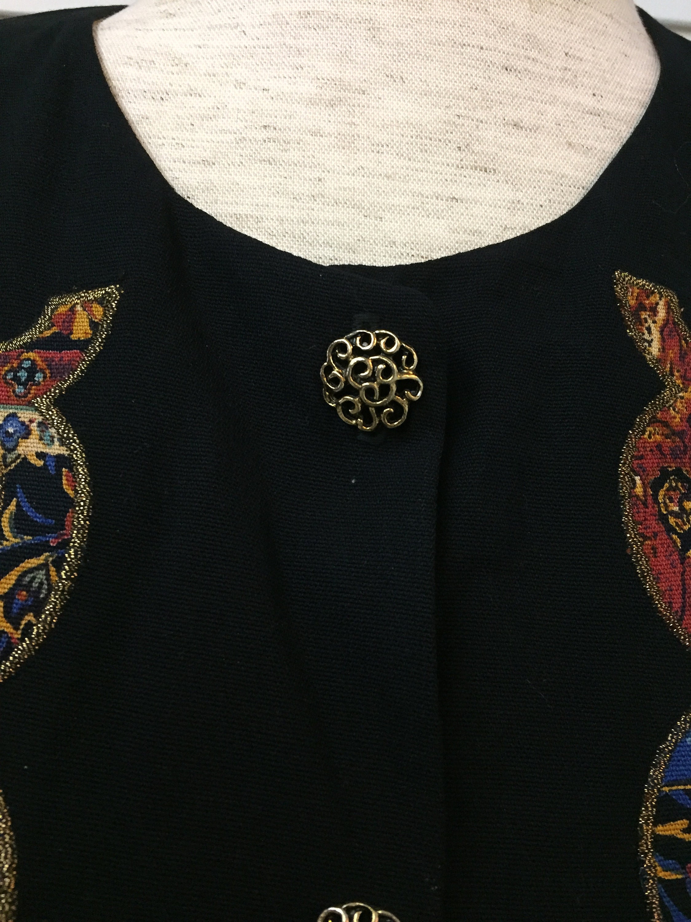 Vintage Carole Little short front button black and paisley | Etsy