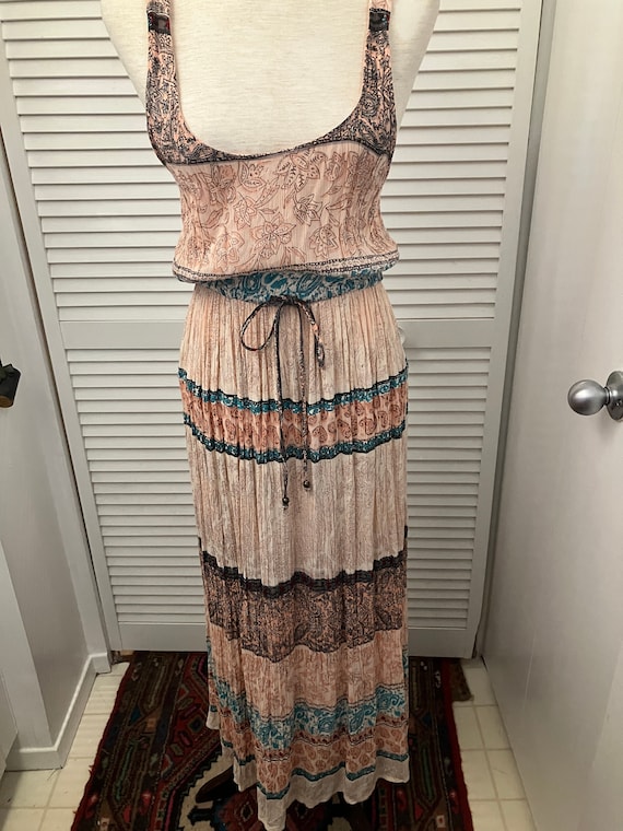 Vintage Maxi Cross-back Halter Dress Angie's Label 100% Rayon Patterned  Soft Peach Aqua W Soft Green and a Touch of Red US Size Medium Sexy - Etsy  Finland