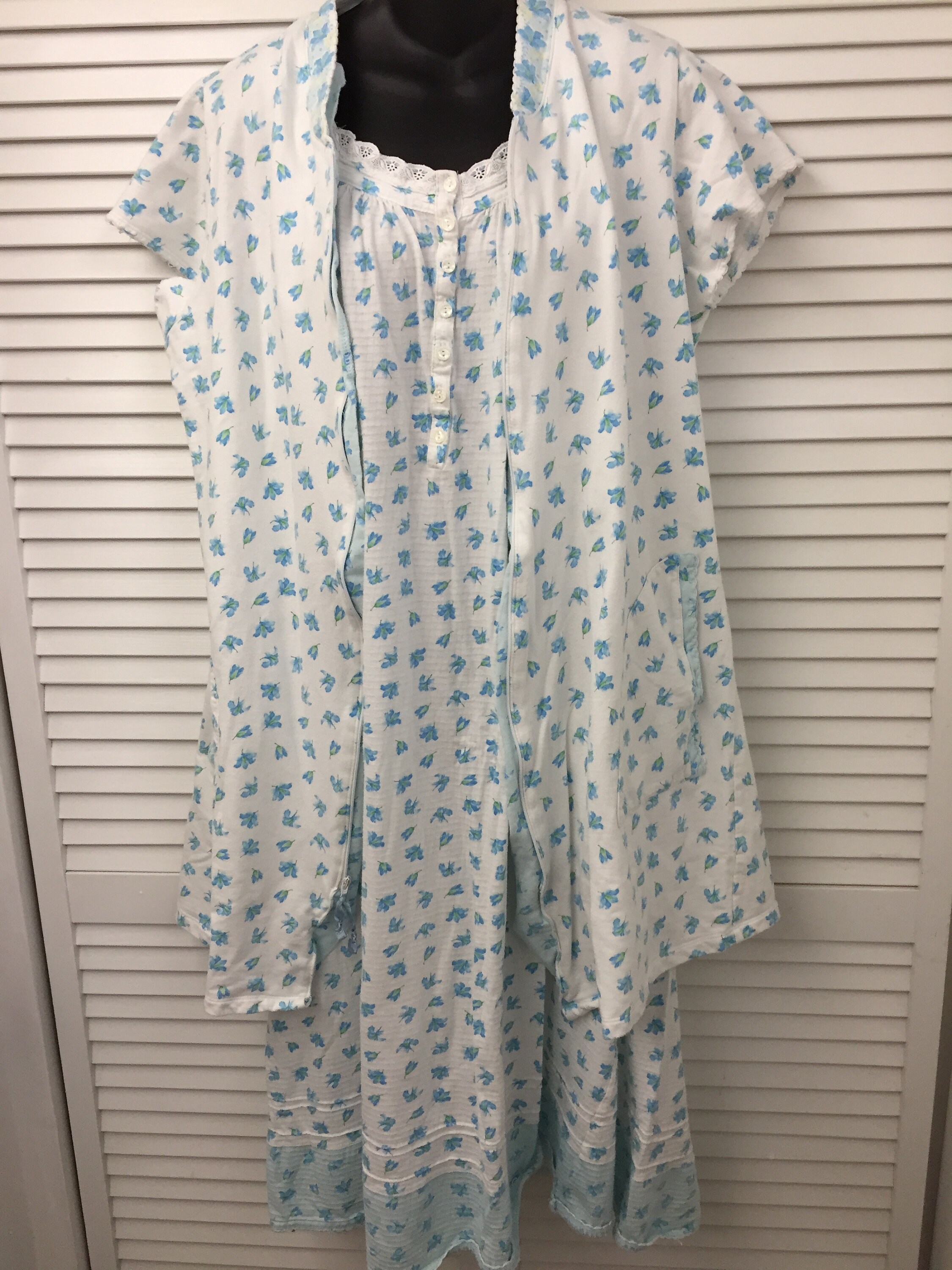 100 cotton knit sleeveless midi nightgown w short robe for | Etsy