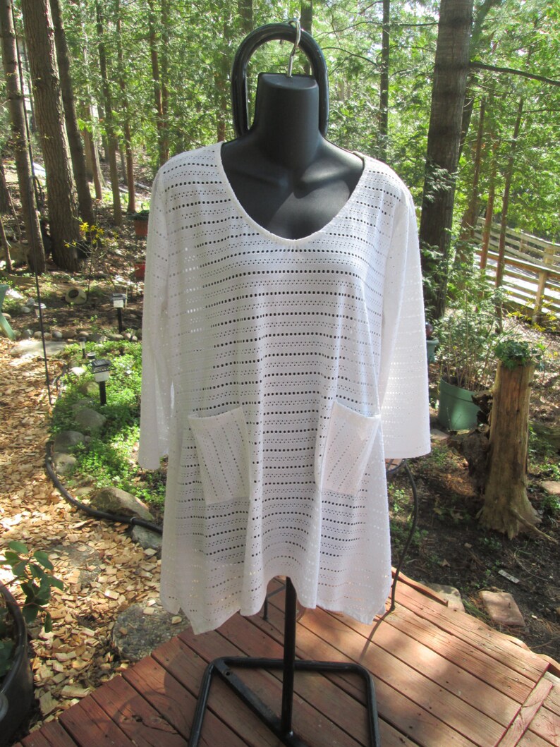 NOS with tags white polyester cut out beach cover summer top Made in the USA Size Large