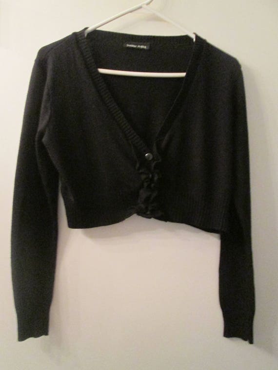 Vintage black short ruffled shrug sweater. "Berna… - image 1