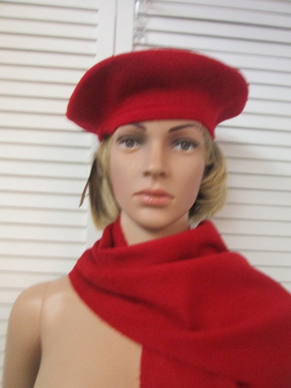Dorfman Pacific Red Wool Beret Tam Hat 