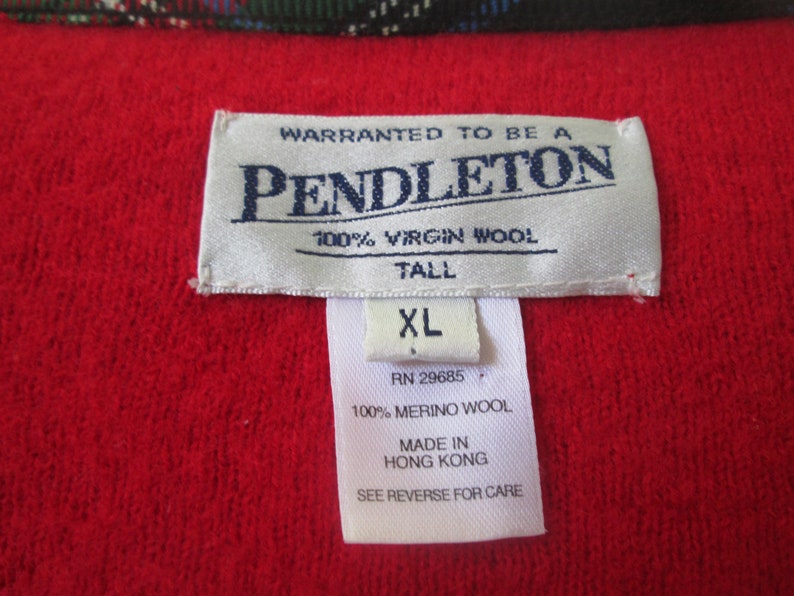 Vintage Pendleton boiled wool long red front zip sweaterjacket tartan plaid trim 100/% wool size XL Boho preppy professional sweater jacket