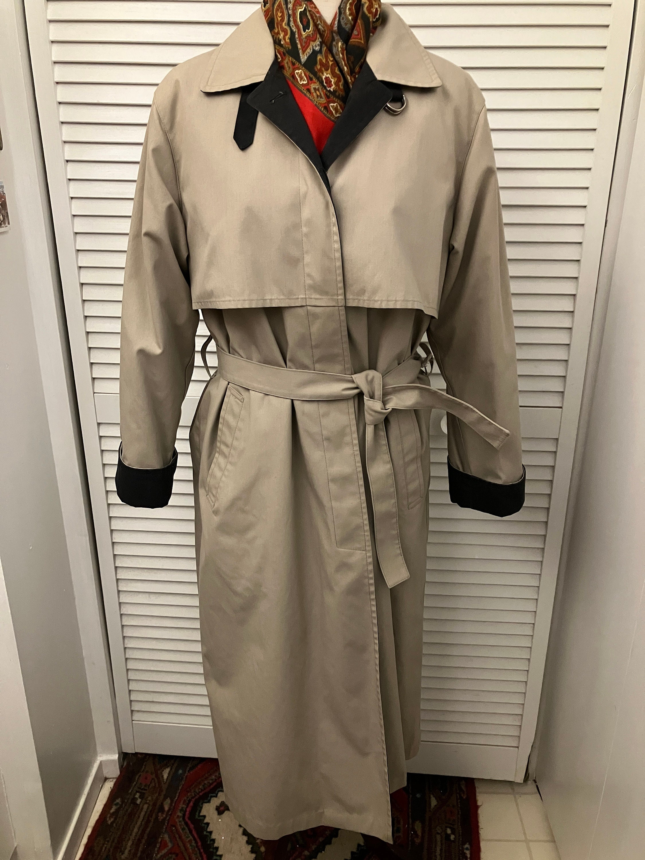 Vintage London Fog Zip Out Lining Trench Raincoat Khaki Black