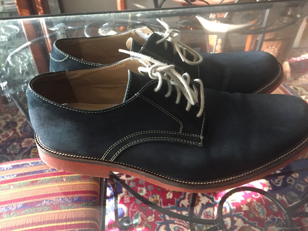 Vintage Black Suede Men's Shoes W White Stitching and Rust Colored