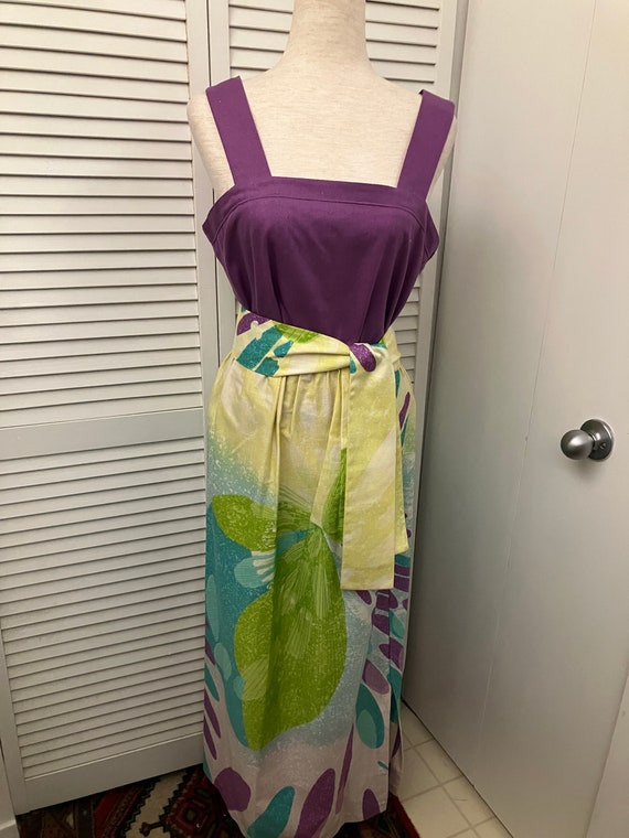 Unique Polynesian maxi skirt belt purple raw silk 
