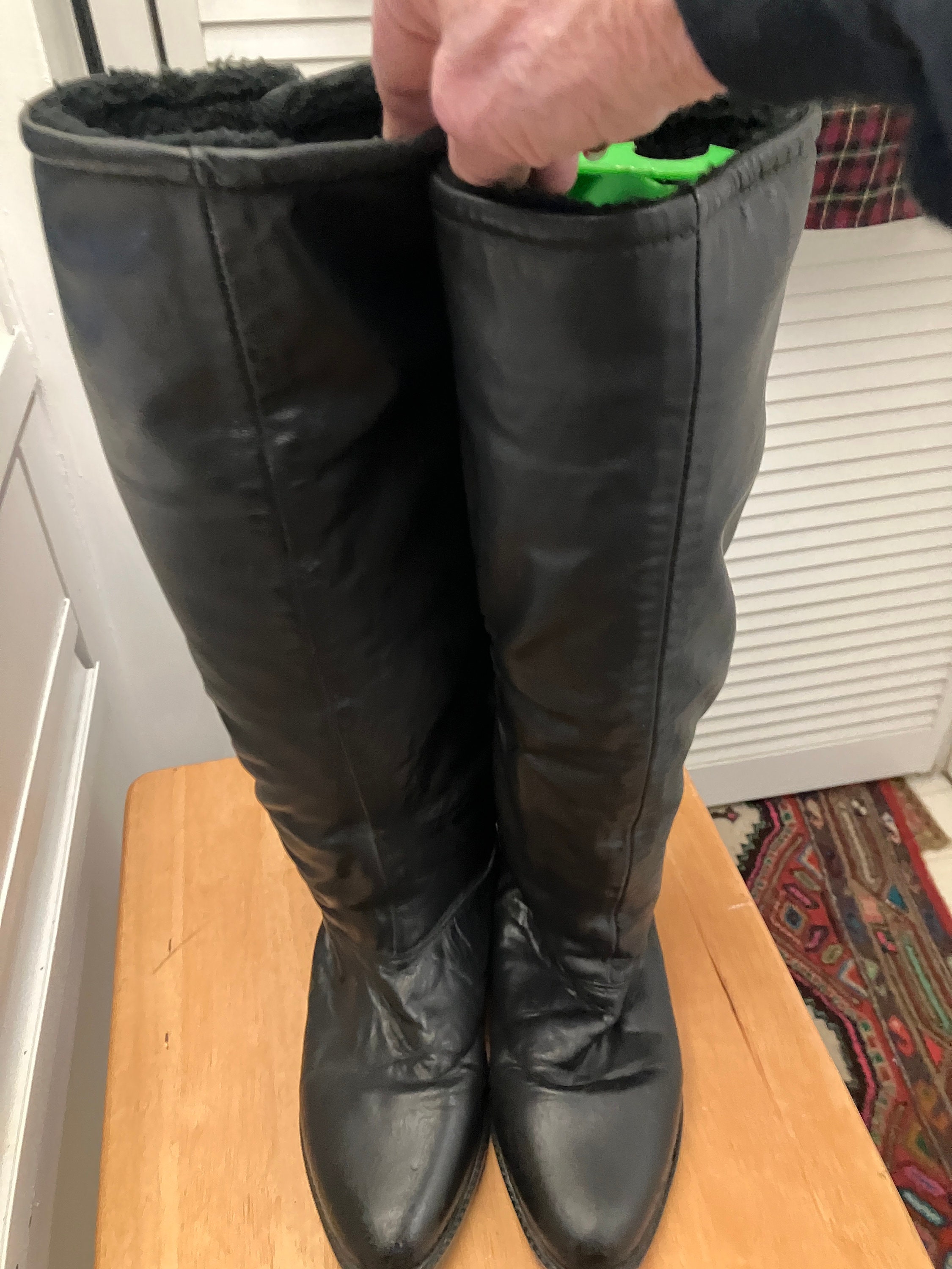 Vintage Tall Black Leather Thick Fleece 