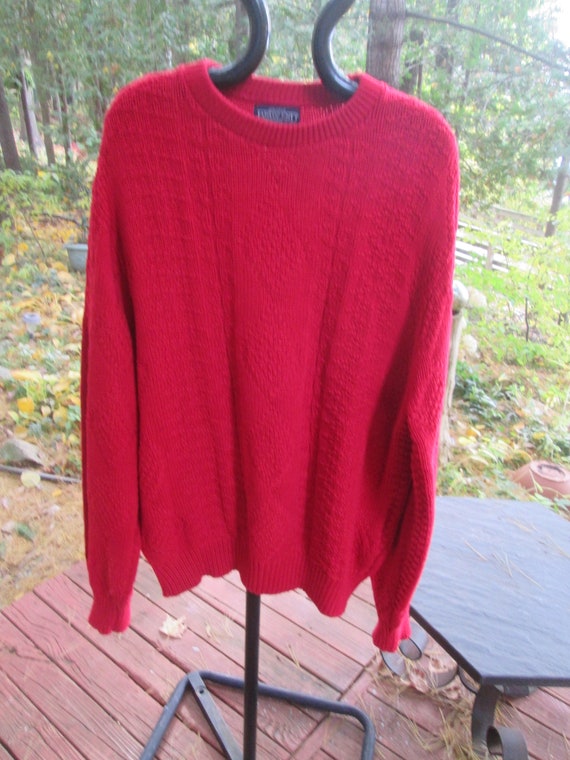Vintage bright red cotton knit pullover crewneck s