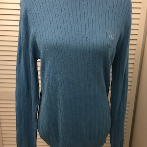 Izod 100% cotton knit small cable lightweight spring sweater light blue long sleeve crew neck pullover sweater 42 inch chest Unisex