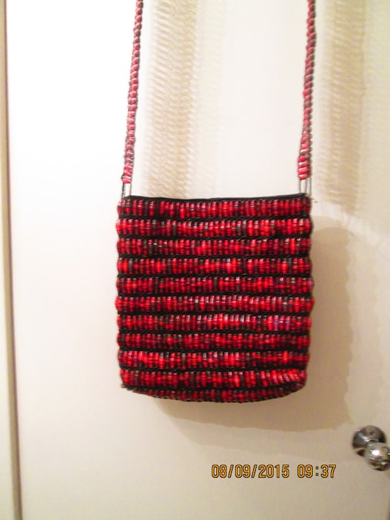Hand rolled red paper bead purse. Made in Africa. 