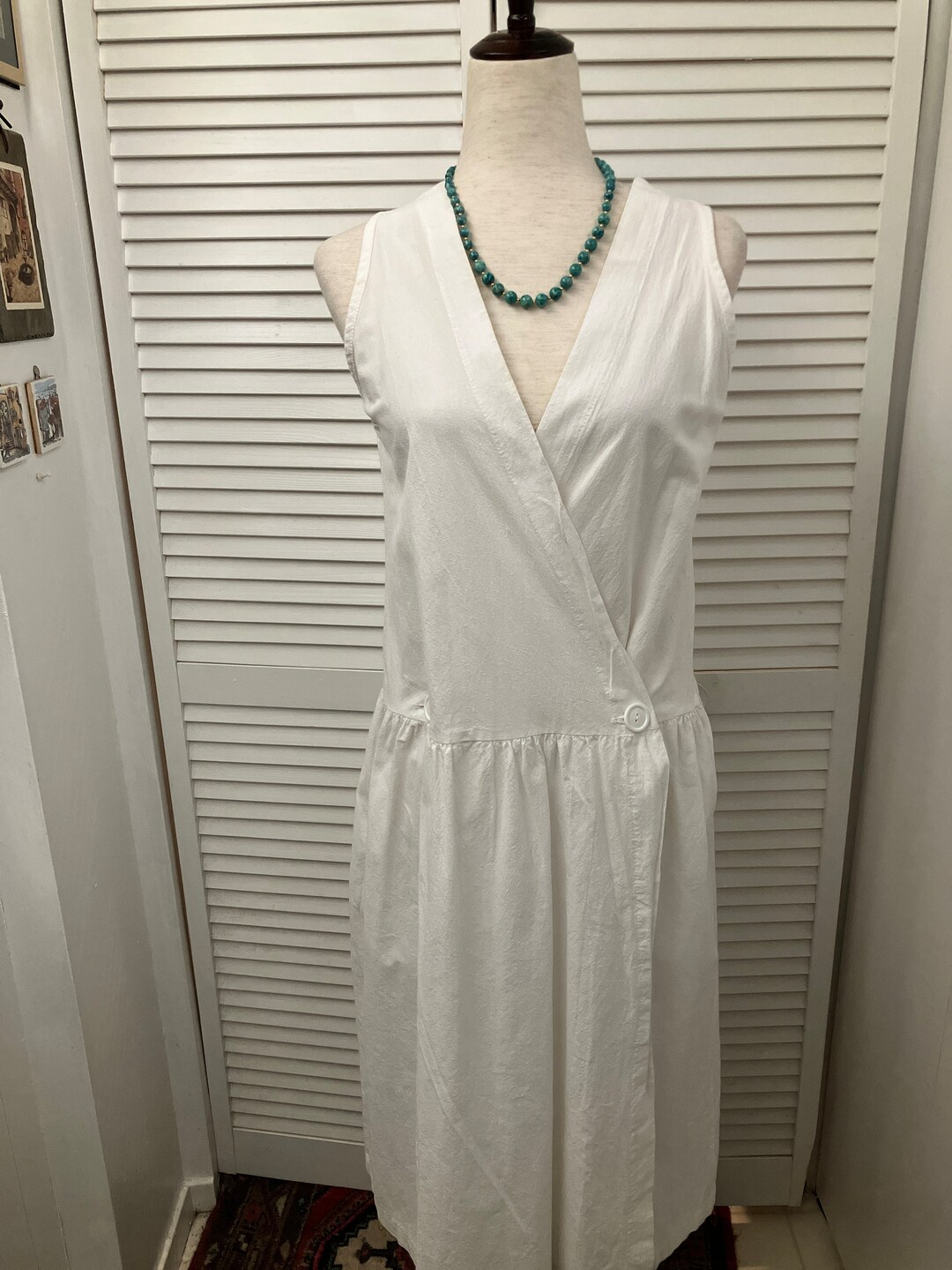 Vintage White Cotton Wrap Dress Made in USA 2 Button Waist Etsy