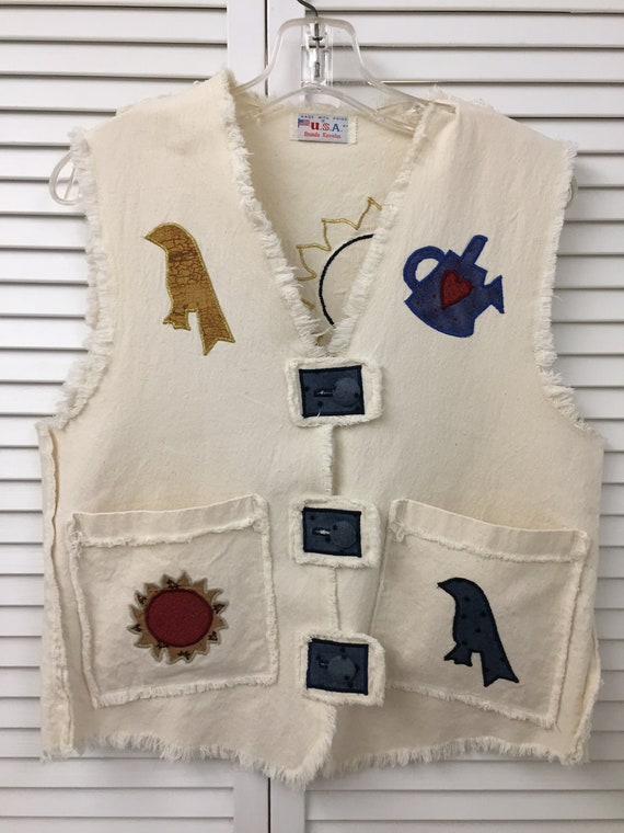 Mid Century Cream Denim Frayed Vest 