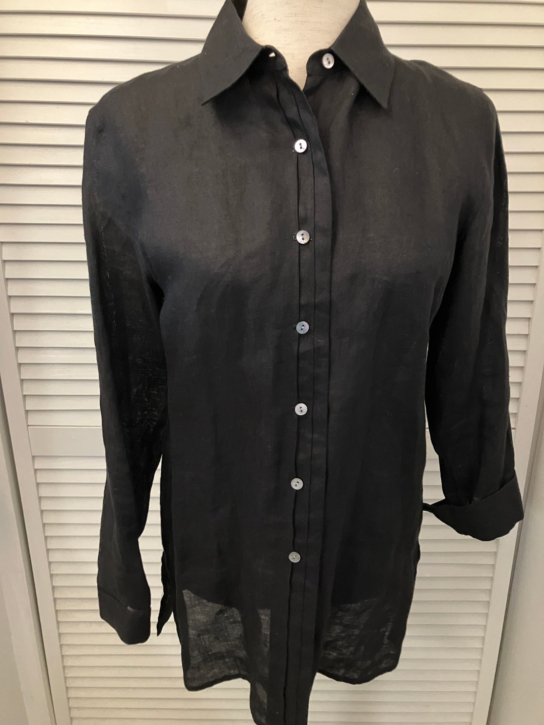 Irish Linen Black Long Blouse Wear as Open Top or Longish Tunic Talbots ...