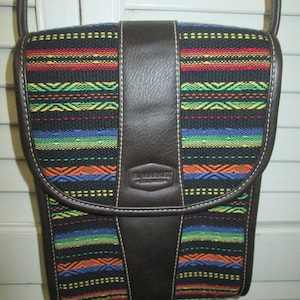 Boho hippie fun colorful crossbody small cotton faux leather bag made in Columbia. Burning man Coachella festival purse. Like new small bag.