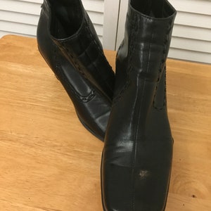 Vintage black leather ankle boot stacked heel Franco Sarto made  Brazil size 8 1/2 N ankle booties Boho preppy sexy boots Great condition