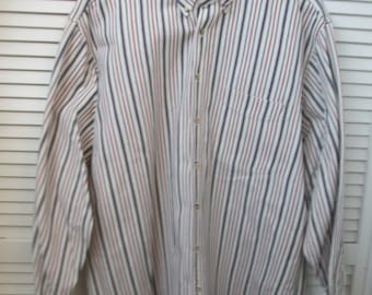 Vintage  Lands End heavy  cotton  vertical  stripe  multicolored XL T 17 1/2 long sleeve  button  down  collar shirt  Men's XL oxford shirt