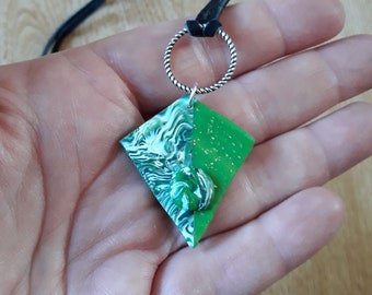 Delicate green abstract pendant, kite shaped, light and easy to wear