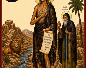ORTHODOX ICON of St. Mary of Egypt & St Zosima
