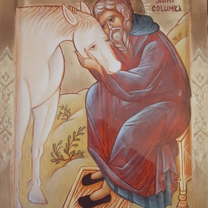ICON of St. Columba of Iona weeping horse image 1
