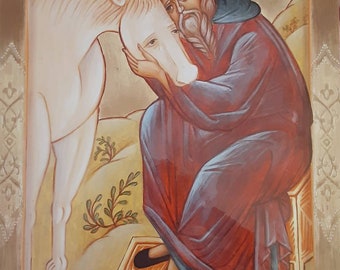 ICON of St. Columba of Iona weeping horse