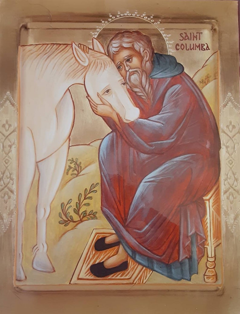 ICON of St. Columba of Iona weeping horse image 1